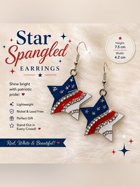 🇺🇸🆕🇺🇸Star-Spangled Patriotic Star Earrings - Red White Blue